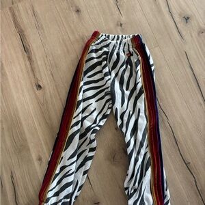 Aviator Nation Zebra Print Pants with velvet Rainbow Accents